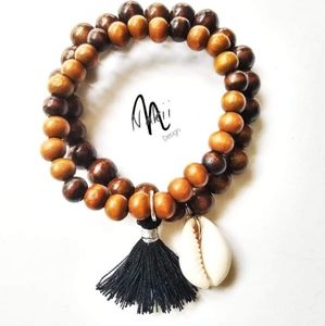 Handcrafted tassel and Cowrie shell bracelet set